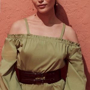 Women's double buckle waist belt, brown, XS